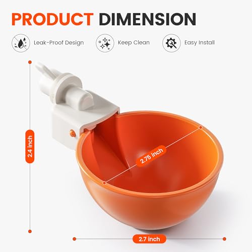Eggluuz Chicken Waterer Cups, 6 Pack Automatic Chickens Water Cups for Poultry Orange