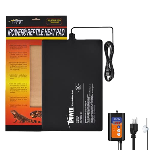 iPower 8X12 Inch Reptile Heat Pad Under Tank Heater Terrarium Warmer Heating Mat and Digital Thermostat Controller for Turtles Lizards Frogs and Other Small Animals - size: 8 X 12 Inch, style: Pad + Thermostat
