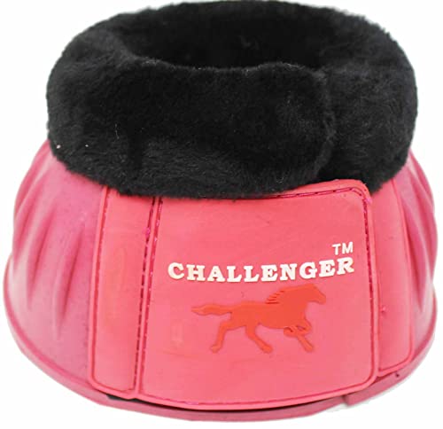 CHALLENGER Horse Training Ribbed Rubber Hoof Impact Overreach Protection Fleece Lined Bell Boots 41HI01 - color: Pink, size: Medium