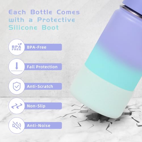 Volhoply 14oz KIds Stainless Steel Insulated Leakproof Bottles Water Bottle with Straw Lid and Silicone Boot,BPA-Free Easy Use for Boys&Girls,Double Wall Vacuum Bottles(Purple Blue,1) - color: Purple Blue