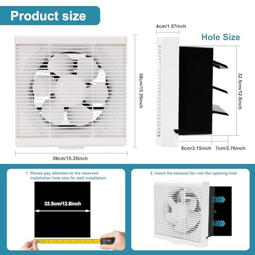 12 Inch Exhaust Fan with Mesh and Anti-Backflow Check Valve, 110V | Through-Wall Window Ventilation Fan, Shutter Box Blower Air Extractor for Bathroom, Kitchen, Garage, Greenhouse - style: 12inch