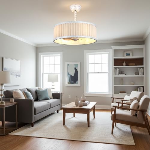 20'' White Boho Ceiling Fan with Lights Remote Caged Fandelier | Small Enclosed Fandalier, Modern Chandelier for Bedroom Nursery Living Room, Reversible 6 Speeds, E26 Bulbs (Not Included) - color: White Cage