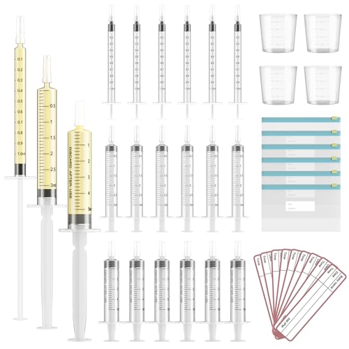60 Sets 1/3/5Ml Colostrum Collector Kit Include 1/3/5ml*20 No Needle Sterile Syringes with Cap, 4 Measuring Cup, 6 Zip-lock Storage Bags, 60 Labels for Breast Milk Collector - size: 60pcs-1ml/3ml/5ml