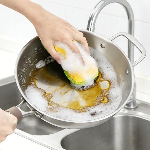 Dish Sponges Kitchen, 12 Pack Multi-Purpose Microfiber Scrub Sponge - Dual-Sided Heavy Duty Non-Scratch Scrubber, Reusable Cleaning Sponge for Dishes, Pots, Pans, Stovetop & Sink