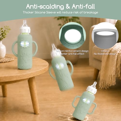 4 Pack Silicone Sleeves for Dr. Brown's Glass Baby Bottles -Drop Protection Easy-Grip Baby Bottle Sleeves Holder with Handles, Compatible with Dr. Brown's Newborn Glass Bottles 8 oz/250 mL - color: Green 4 Pack 8OZ