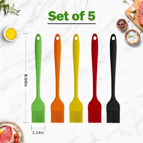 Craebuer Silicone Basting Pastry Brushes, 5 Pack Heat Resistant Cooking Brush for Oil Butter Sauce, Food Brush for BBQ Grill Barbeque Kitchen Baking Cooking
