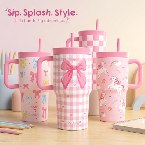 SANDJEST Ballet Stainless Steel Tumbler 20oz with Handle and Silicone Straw Locking Lid for Kids Girls, Birthday Christmas Back to School - color: Ballerina
