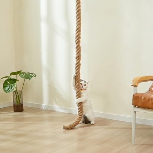 SHENGOCASE 1.9" x 8.9Ft Cat Climbing Jute Rope for Ceiling with Hook, Wall Mounted Furniture for Indoor and Outdoor Cats, Cimbing Pole (8.9 Feet) - size: 8.86 Feet