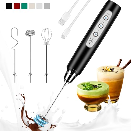 Colarlemo Milk Frother Handheld Rechargeable, Frother Wand Drink Mixer Electric Whisk for Coffee, Detachable With 3 Stainless Whisks, Hand Mixer for Lattes, Cappuccino, Matcha, Egg, No Stand,Black - color: Black, style: without stand