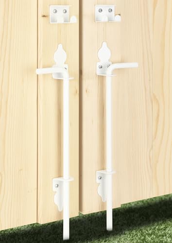 18" Heavy Duty Cane Bolt Gate Drop Rod Fence Hardware Ground Latch Stopper | for Wood/PVC/Vinyl/Metal Fences Gates, Double Doors, White Solid Steel -2 Pack - size: 18 Inch