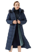 Orolay Women Warm Down Jacket with Hood Fur Long Puffer Coat Brown - color: Navy, size: X-Small