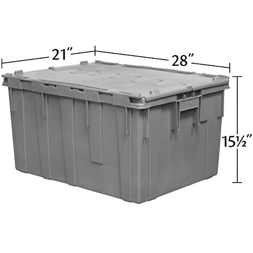 Akro-Mils 39280 Industrial Plastic Storage Tote with Hinged Attached Lid, (21.5-Inch L by 15-Inch W by 17-Inch H), Gray, (2-Pack) - size: 28.57 Gallons (2 Pack)