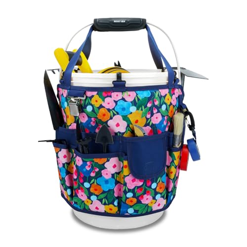 KUNN 18-Pocket Bucket Tool Organizer | Heavy-Duty 5 Gallon Bucket Caddy with Hangable Handle | Gardening Tool Bag & Garden Caddy Accessory for Gardeners, Blue - color: Blue Bloom