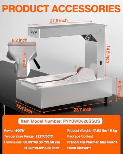 PYY French Fry Warmer - Commercial Food Heat Lamp 122°F Free-Standing Warming Fry Dump Station Countertop Fries Commercial Food Warmer Light for Chips Churros Buffet Restaurant - size: 10L