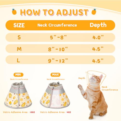 Cat Cone Collar Soft to Stop Licking, Adjustable, Foldable Lightweight Kitten Cones After Surgery Recovery for Cats & Kittens, Cat Cone Alternative, Easy Eating (Orange, M) - color: Orange, size: M