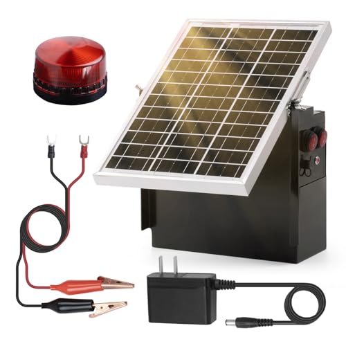Solar Fence Charger with Warning Light, Briidea 1.2 Joules Solar Electric Fence Energizer, Dual Power (Solar & Adapter), Up to 10-Mile Range, IP64 Weather-Resistant, for Livestock, Garden & Pasture
