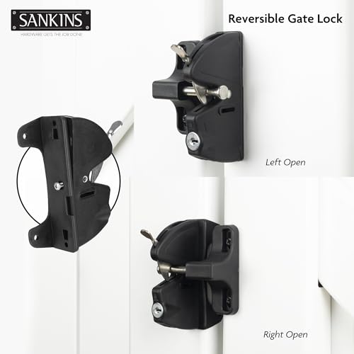 Key Lockable Double Sided Gate Latch, Fence Gate Locks for Outdoor Gates, Self Locking Gate Latch Door Latch, Fence Gate Latch Gate Hardware for Wood, Vinyl, Metal Gates, Black