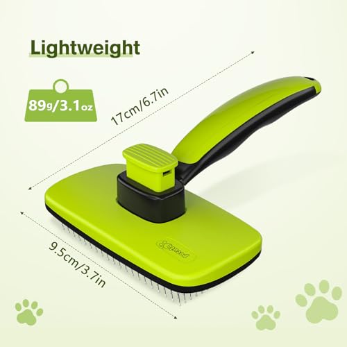 Pecute Skin Friendly Self-Cleaning Slicker Brush for Dog & Cat Shedding | 1 click clean, Lightweight, Undercoat hair removal, For short/long/double/white coats - size: Small