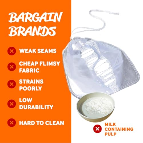 Pro Quality Nut Milk Bag 2 Pack - 12"X12" XL Bags - Commercial Grade Reusable All Purpose Food Strainer - Food Grade BPA-Free - Ultra Strong Nylon Mesh - Almond Milk, Juices, Cold Brew Recipes Videos