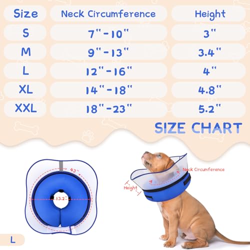 Supet Raised Inflatable Dog Cone Collar to Stop Licking, Soft Dog Cone Alternative After Surgery, Pet Neck Donut Collar for Small Medium Large Dogs - color: Solid Blue, size: L(Neck 12"-16")