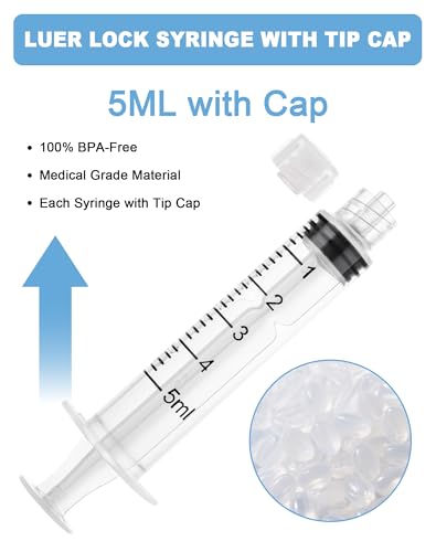 5mL Syringes without Needle, Sterile, Individually Wrapped | Luer Lock Syringe with Cap, Accurate Liquid Measurement for Lab Use and Home Care, 10 Pack - style: 5ML