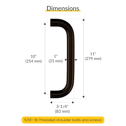 BRIXWELL Straight Back-to-Back Pull Handle Aluminum Material, Dark Bronze Finish, 11" Total Length, 10" Center-to-Center, 1" Diameter, 3-1/4" Projection - color: Dark Bronze, size: 11 Inch