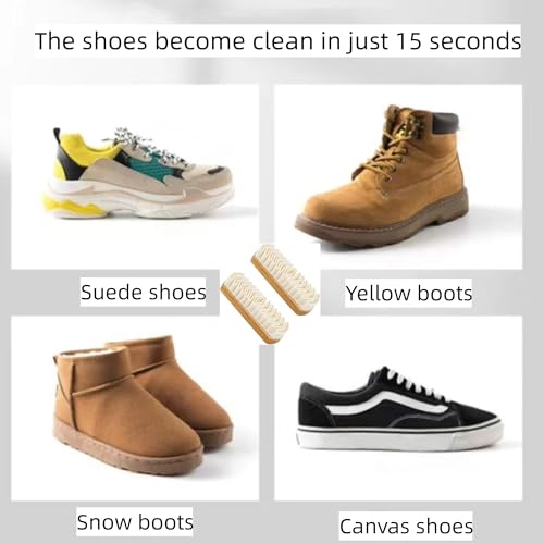 Suede Shoe Brush and Eraser, 2PCS Soft Rubber Bristle Shoe Brush, Suede Shoes Cleaner with Wooden Handle, Stain Eraser Suede Cleaning Brush for Shoes, Bags, Jacket, Purse, Sofa