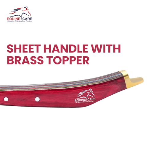 Farrier Hoof Knife, Right-Handed, Brass Cap for Horse Shoeing | Farrier hoof knife with J2 stainless steel blade, notched brass shoe topper and layered handle; right- or left-handed - style: Right Handed