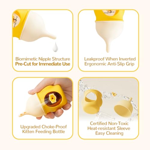 Ergonomic Pet Nursing Bottle,Puppy Bottles for Nursing Puppy Milk - 20ml Slow Flow Kitten Bottle Feeding kit for Newborn Kittens/Puppies/Small Animals, Easy-Clean Silicone Feeder (‌Yellow‌) - color: ‌Sunbeam Yellow‌