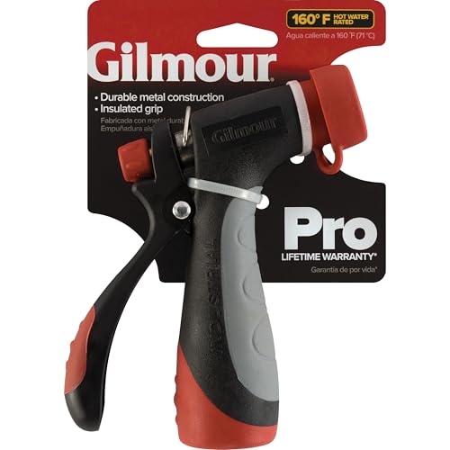 Gilmour Pro Heavy Duty Rear Control Garden Hose Nozzle with Insulated Grip | Ergonomic Non-Slip Handle, Hot Water Compatible, Trigger Lock, Flow Control, Concentrated Stream