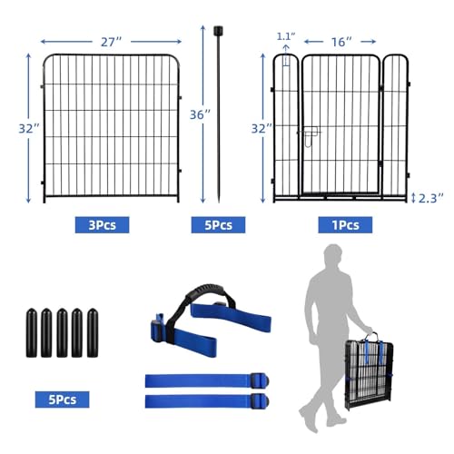 ADAVIN 32 in(H) Garden Fences and Borders,1 Gate+3 Panels Dog Fence Outdoor for Yard, Heavy Duty Iron Metal Animal Barrier Fence, Camping Fence, Flower Garden Fencing,Total 8.9 Ft(L), Black - size: 4panels-32in(H)×8.9ft(L)