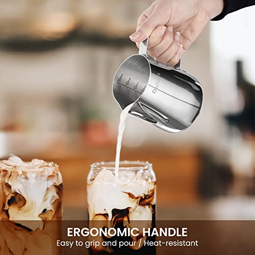 Dailyart Milk Frother Cup 12oz/350ml Milk Frothing Pitcher | 304 Stainless Steel Milk Steamer Cup with Scale, Espresso Accessories, Milk Pitcher with Art Pen for Coffee Latte Art - size: 11.8 Ounces
