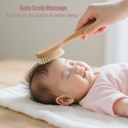 6 Piece Baby Hair Brush & Comb Set, Natural Bamboo & Goat Bristle for Cradle Cap Care, Newborn to Toddler Grooming Kit with Silicone Scrubbers for Scalp Massage
