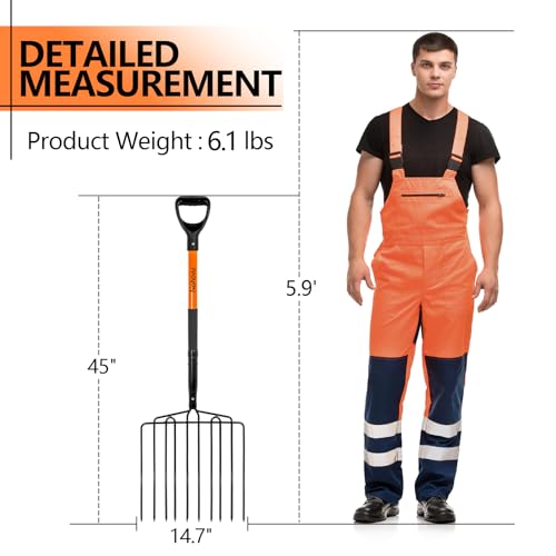 Nohovu Pitchfork for Gardening, 10 Tines Pitch Fork with Non-Slip Handle, Heavy Duty Pitch Fork for Mulching, 45 Inches