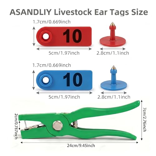 TPU Livestock Ear Tags100pcs 01-50 Number with Ear Tagger Pliers Tool, Green & Red Numbered Animal ID Tags for Sheep Goat Cattle Pig, Durable Farm Identification Tools (50 Pcs Each Color) - color: Blue and Yellow