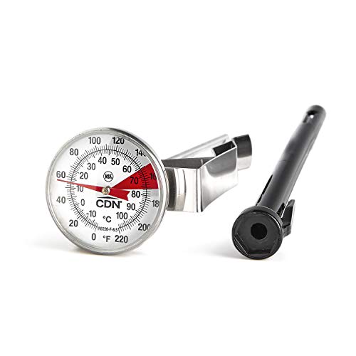 CDN ProAccurate® Instant Read Beverage Frothing Thermometer with Clip for Precise Temperature Measurement, 6.5" Stainless Steel Stem, Easy to Read Display, Black Case (IRB220-F-6.5) - size: 6.5 inch Stem-1.5 inch Magnified Dial