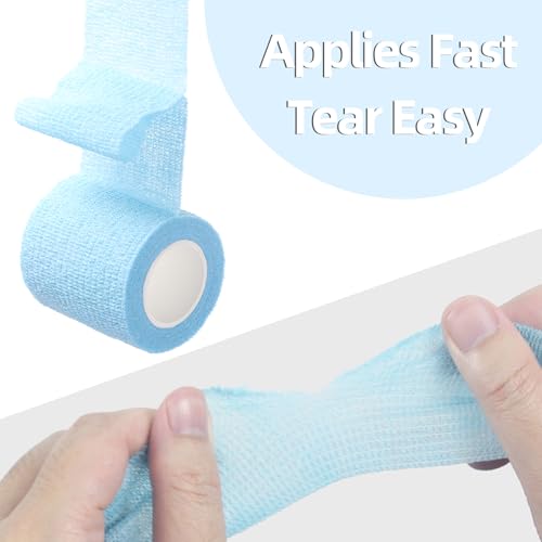 IndigoCase 12 Pack Self Adhesive Bandage Wrap 2 Inch x 5 yd Elastic Tape | SkyBlue Color Elastic Bandage Wrap, Vet Wrap, Small Bandage for Kids, Fingertip, Wrist, Dog, Pets - color: Skyblue, size: 2 Inch - 12 Pack