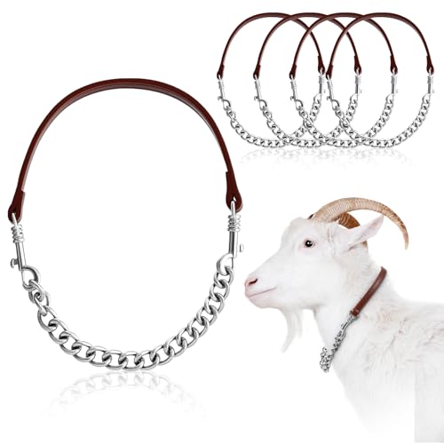 Misdary 2 Pcs Goat Show Collars, Adjustable 14"-24" Iron Chain Halter for Sheep, Horses, Dogs, Cows & Calves, Farm Animal Supplies Accessories Animal Lovers Gift (14'',Brown) - color: Brown