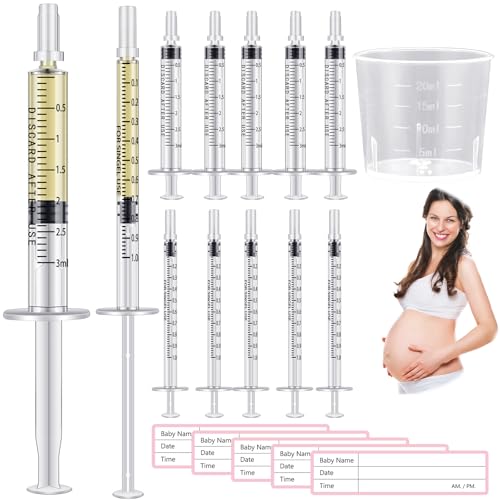 Trelaco 100 Sets 3 Ml 1 Ml Breast Milk Syringes No Needle Colostrum | Sterile Sealed with Caps and Cup, Baby Name Labels, Needle-free Harvesting for Storing Freezing Milk, For Postpartum Moms - size: 3 ml, 1 ml