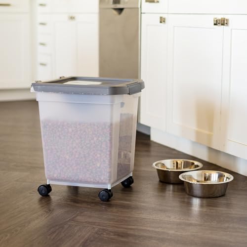 IRIS USA Dog Food Storage Container, Up to 25 lbs, White, Made in USA | Includes 2-Cup Scoop & Wheels, Airtight Seal, BPA-Free, Bird Seed, Cat food, Chicken Feed, Treats, Keeps Kibble Fresh - color: Dark Gray, size: 25 lbs