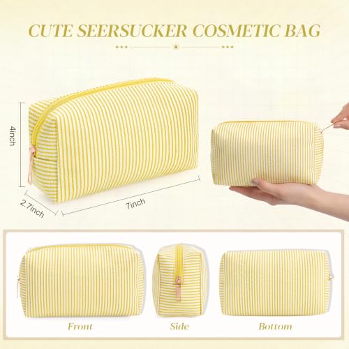 Sanwuta 20 Pcs Seersucker Cosmetic Bags Bulk, Striped Zippered,Yellow | Makeup Bags Women Pouch, Large Preppy Storage Toiletry Travel Pouch for Wedding Bridesmaid Bride Favor Back to Teacher Gift - color: Yellow