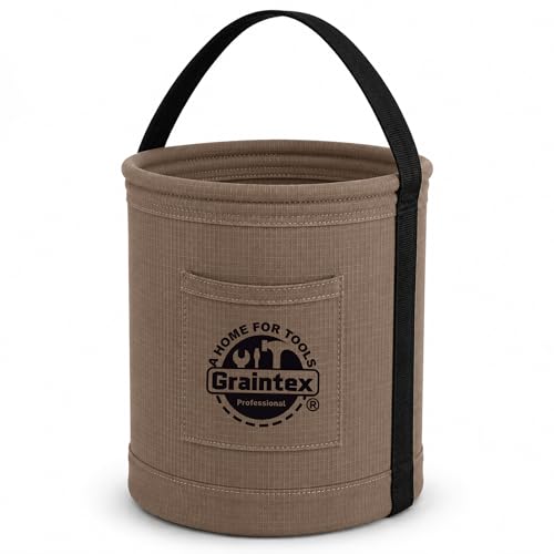 Graintex Canvas Utility Bucket 12"x15", Round Tool Bucket, Reinforced Base & Carry Handle, Ripstop Canvas, Multi-Purpose Bag for Jobsite, Home Use - Beige - color: Beige