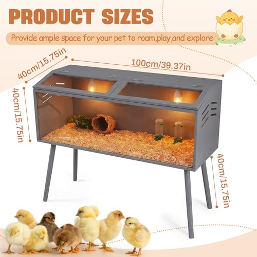 CroBlissful 40 x 16 x 16 in Brooder Kit Box for Chicken Quails Indoor Outdoor with Leg Stand Sliding Door, Bulb Set and Feeder, Baby Chicken Coops for Ducks, Hamsters, Lizards, Mice, Rat(Grey) - color: Grey, size: 40 x 16 x 16 in, style: Table Legs