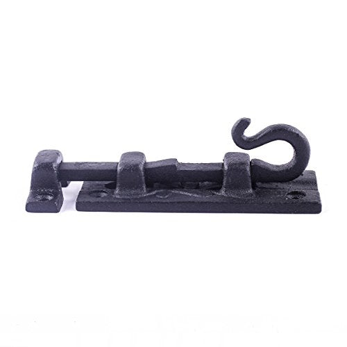 Renovators Supply Manufacturing Door Lock Latch 4 in. Black Wrought Iron Pig Tail Tip Styled Offset Slide Bolt Latch with Mounting Hardware - size: Pack of 1, style: 4 inch – Block Mount Curled Tail