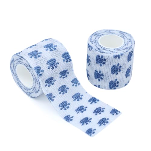 Self Adhesive Bandage Wrap Animal Cohesive Bandage Self Adherent Wrap First Aid Tape for Dogs Cats Horses Birds & Wrist Healing Ankle Sprain (2 Inch Blue White Set 6 Rolls) - color: 2 Inch Blue White Set 6 Rolls