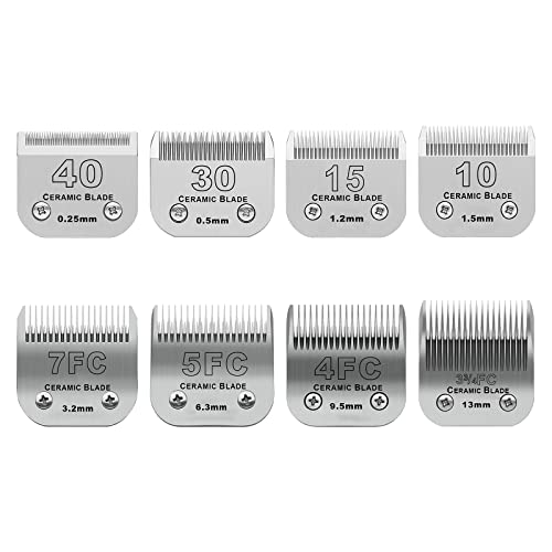 Detachable Ceramic Pet Blades Compatible with Andis & Oster A5 Grooming | Compatible with Andis, Oster A5, Wahl KM10 Series Clippers | 0.25mm-13mm Cut Length, 8 Pack Blades,Silver - color: Silver, size: 8 piece set