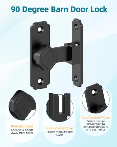 90 Degree Barn Door Lock, Rustproof Sliding Gate Latch, Black 2Pcs | Multipurpose Security Lock for Bathroom, Cabinet, Pet Cage, Garden Shed, Window And Sliding Wooden Doors - color: Black-2PCS