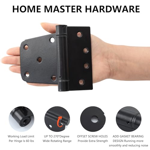 3-1/2 Inch Self Closing Gate Hinges, Spring T Hinges, Black, 2 Pack | Bearing Design and Gaskets Reduce Metal Contact, Steel Hinges Provide Smooth Return for Wood Gates, Fences and Shed Doors - color: 2Pack - Black