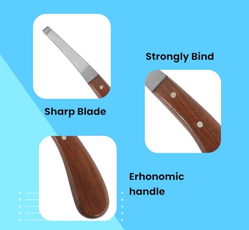 Hoof Knife with Comfortable Wooden Handle - Ergonomic Grip for Horse Farriers and Horse Hoof and Horseshoe Trimming - style: Polished Wooden Grip