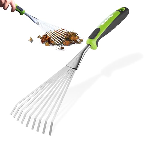 WORKPRO 16" Hand Rake, Garden Rake with Soft Handle | Heavy Duty Stainless Steel Small Garden Hand Tool for Gardening, Cultivating, Loosening Soil & Spreading Mulch, Flower Beds
